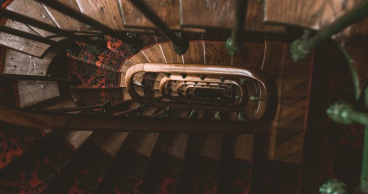 Winding wooden stairs